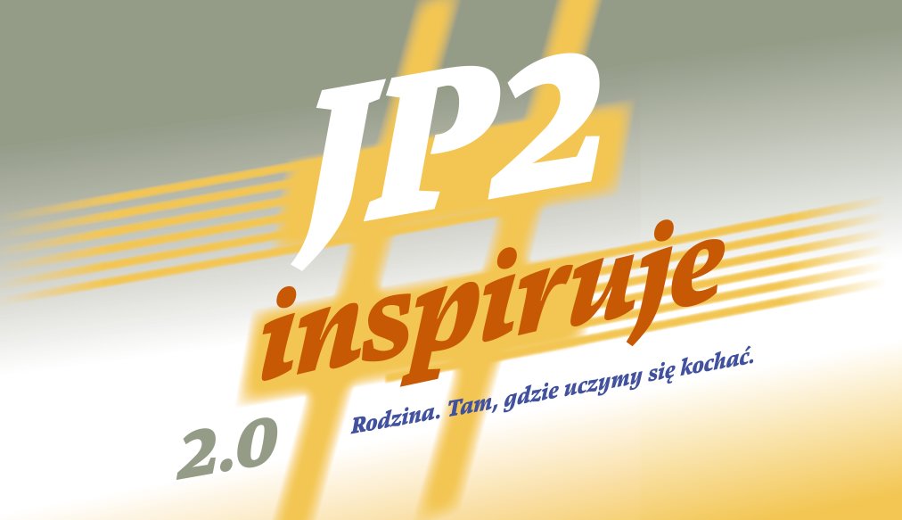 Na szaro-żółtym tle tytuł konkursu: #JP2Inspiruje 2.0